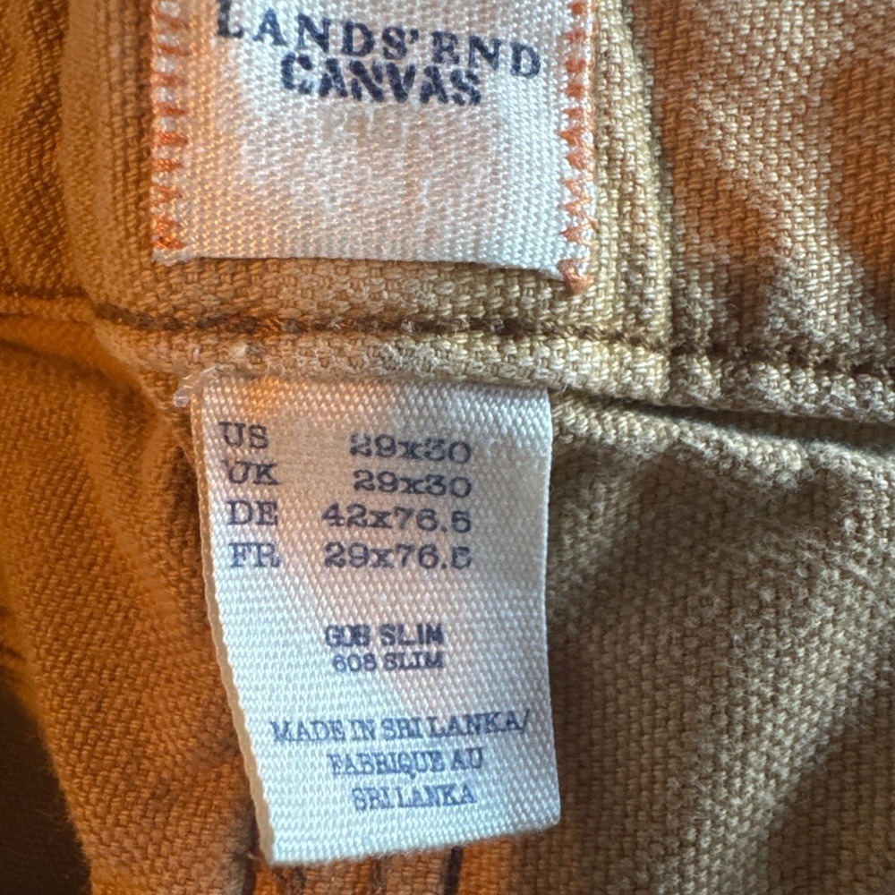 Lands' End Canvas Work Wear 100% Cotton Golden Tan Jeans 29 X 30 808 Slim Khaki - Picture 5 of 8